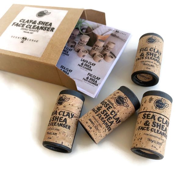 Clay & Shea Travel Face Cleanser Sticks – 4-Pack Mini Push-Ups