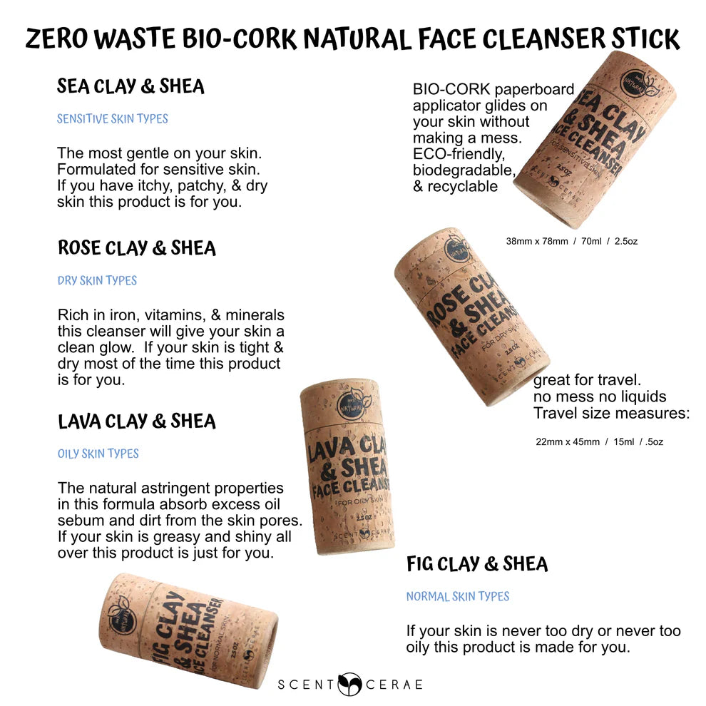 Clay & Shea Travel Face Cleanser Sticks – 4-Pack Mini Push-Ups