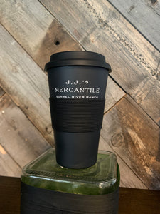 JJs Mercantile logo Black Drink Cup w/ Lid